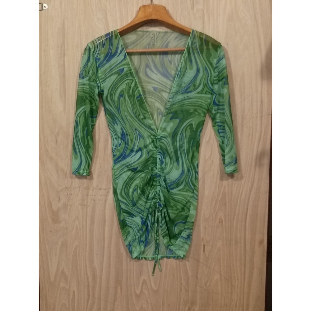Soul Swirl Mesh Cover Up Swimwear Ruched 3/4 sleeve Body Con Women's Size Small